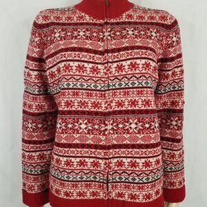 Charter Club red white black textured full zip 100% Lambswool cardigan Large